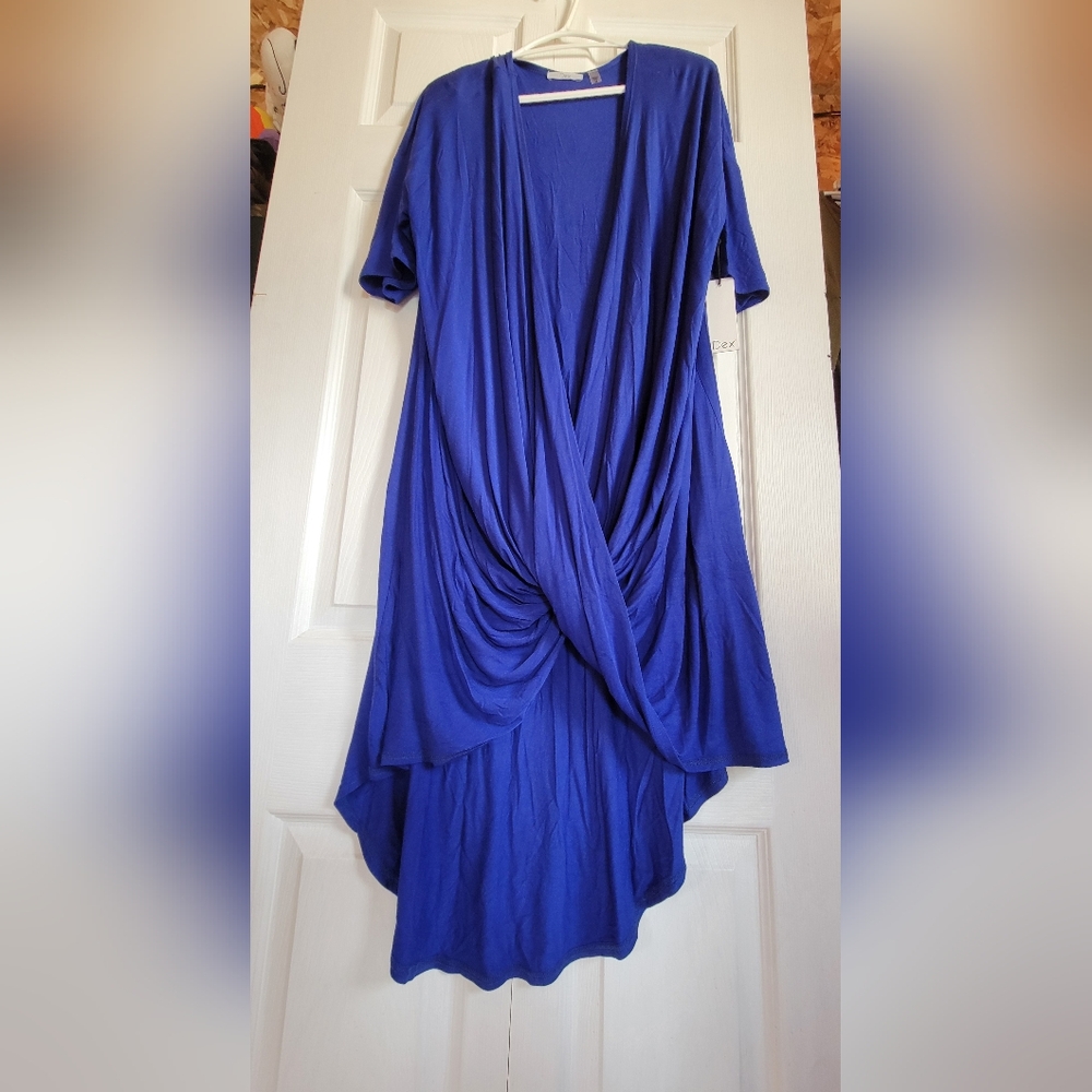 Elegant  2X Blue Women's Open Front Crossover Top